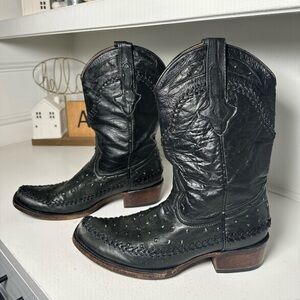 Texas Country Men’s 10D Ostrich Cowboy Boots Black Exotic Western